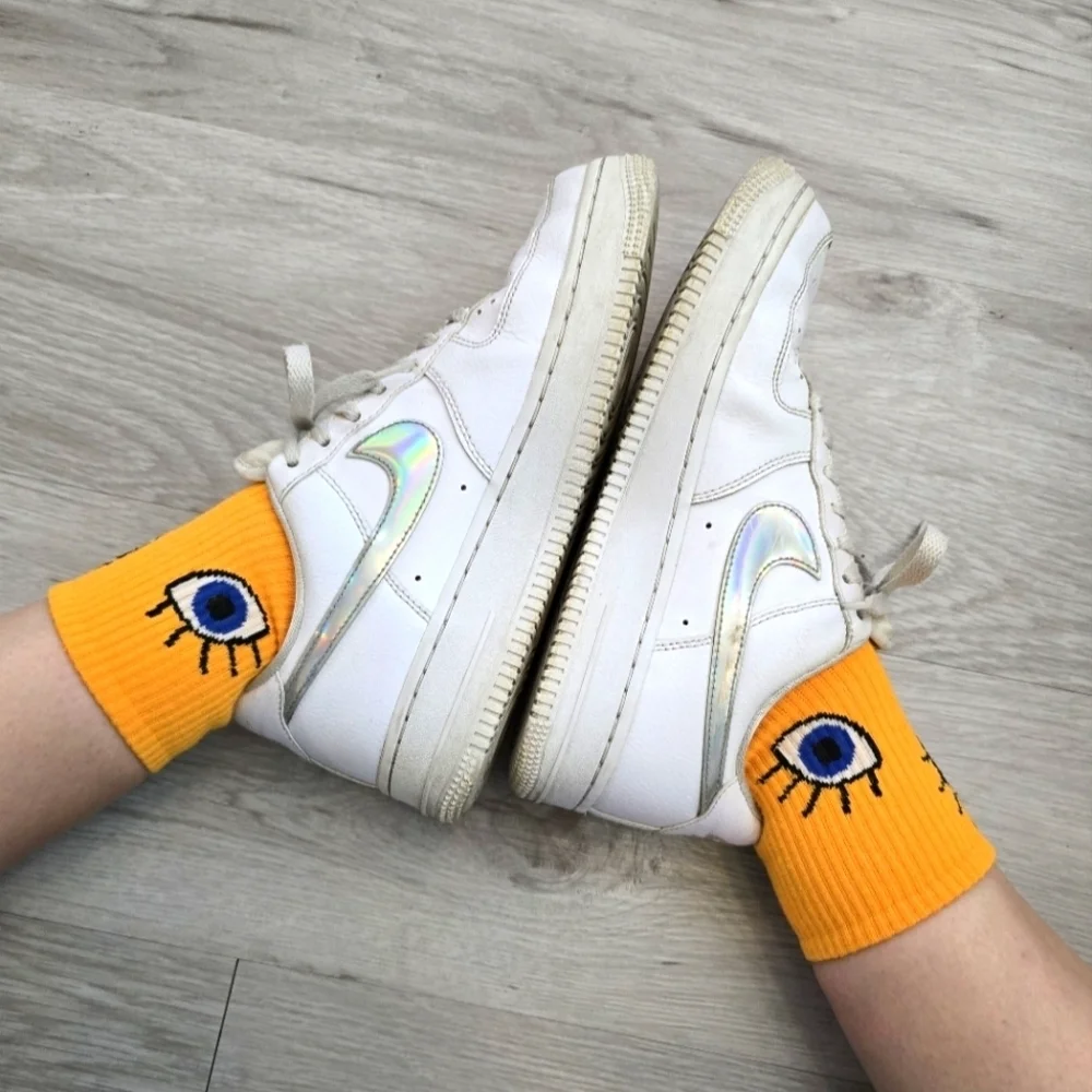 Nike | AF1's Low 'White Irisdescent Swoosh' tennis prep sporty sneakers | WMS 7 - Picture 9 of 14